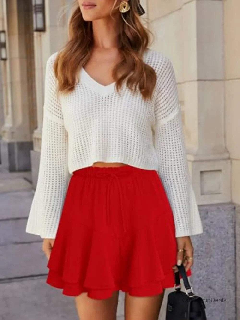 Skort High Rise Mini Ruffle Polyester Athletic